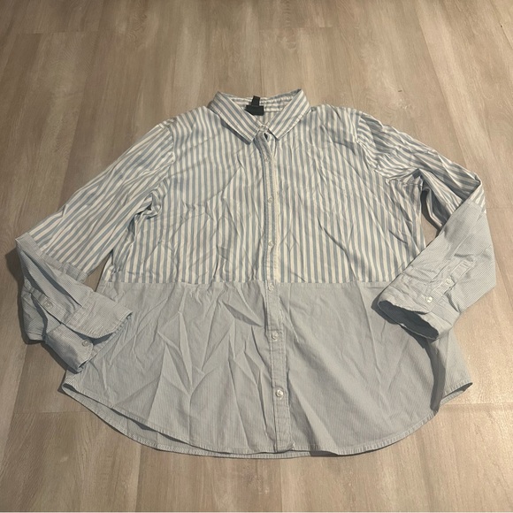 Worthington Blue White Striped Button Down Shirt Sz XL - Picture 1 of 6